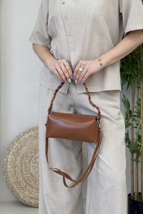 ONE COLOR LEATHER ZIPPER WOMEN BAG BROWN/KAFE - 4