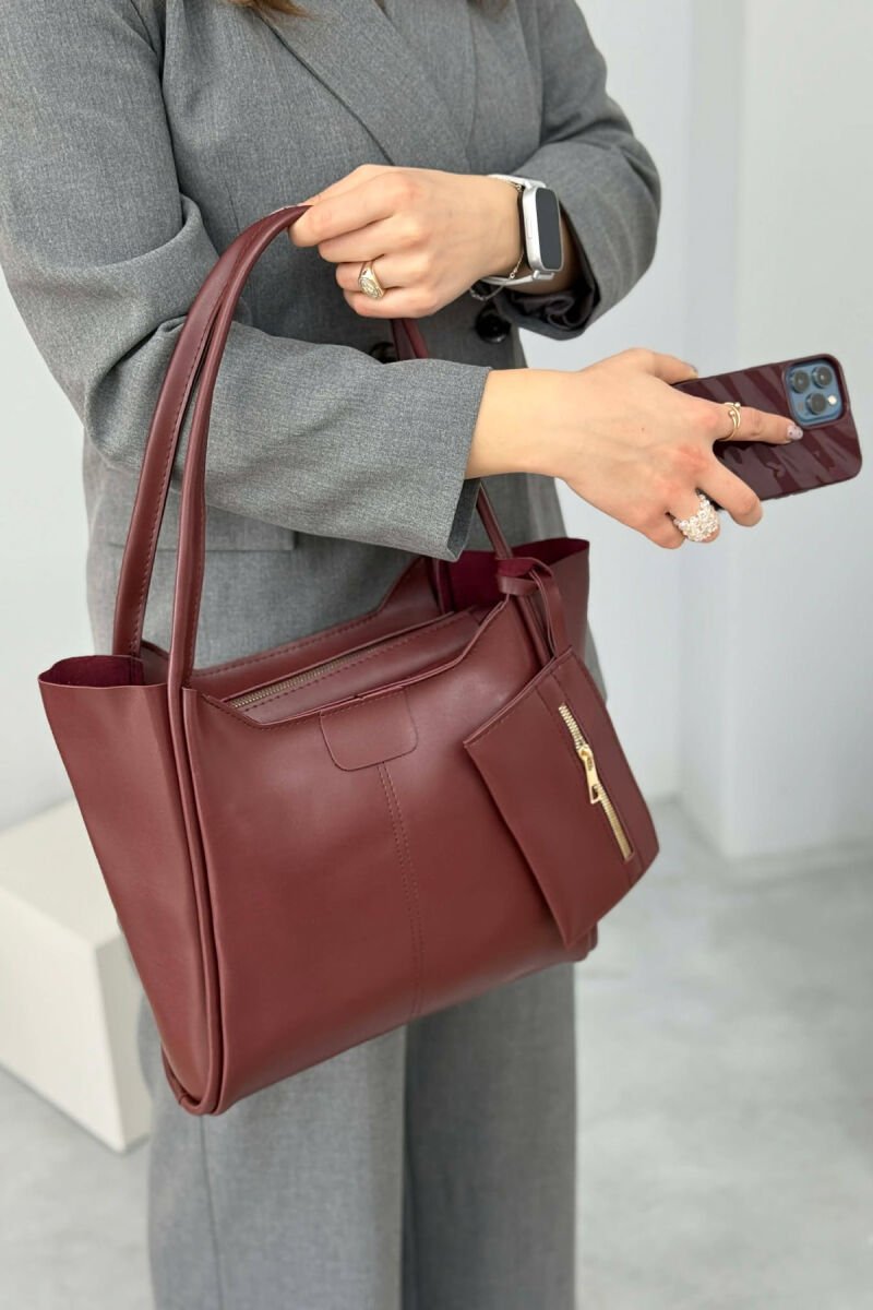 ONE COLOR LEATHER ZIPPER WOMEN BAG BURGUNDY/VISHNJE - 2