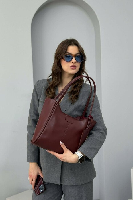 ONE COLOR LEATHER ZIPPER WOMEN BAG BURGUNDY/VISHNJE - 3