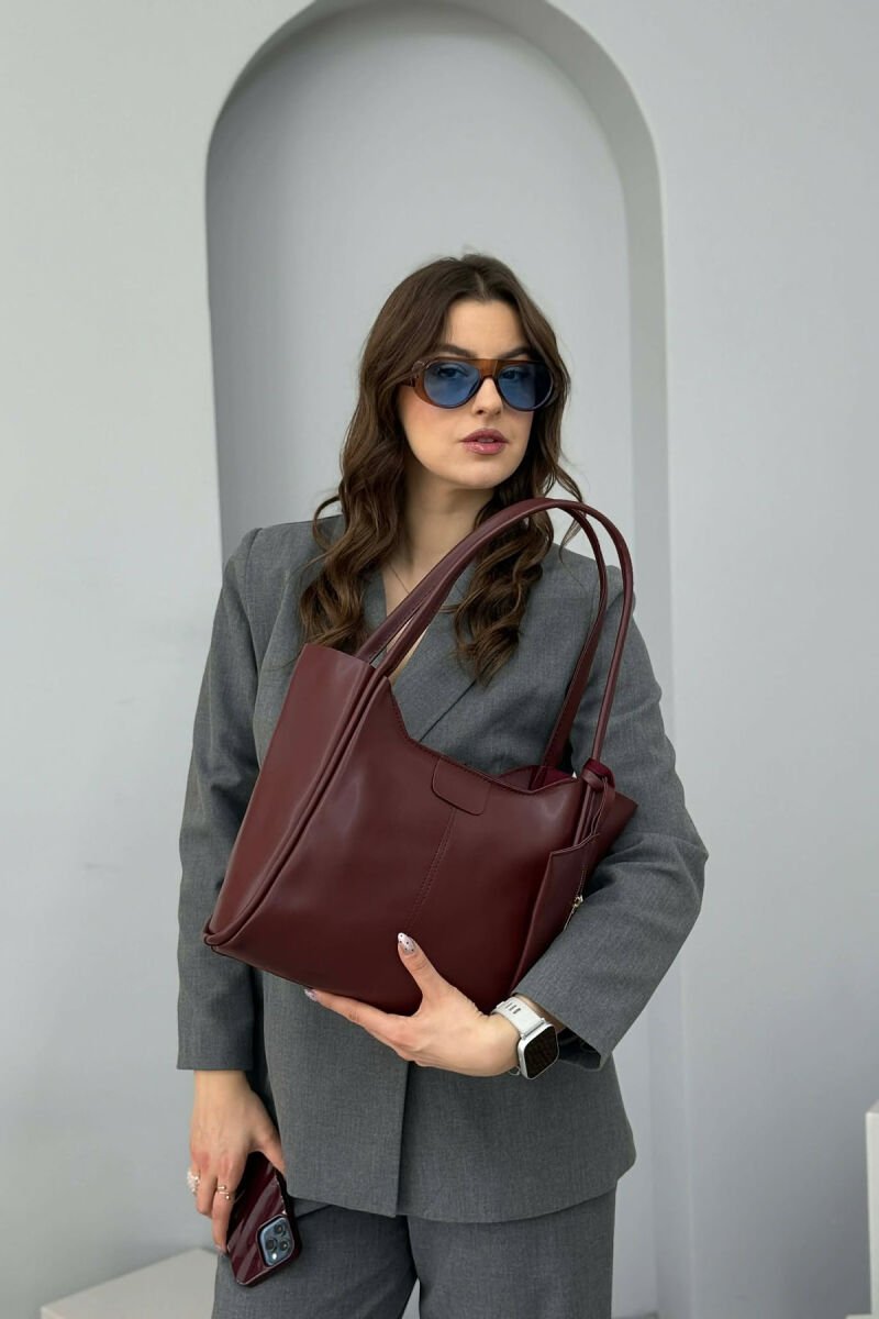 ONE COLOR LEATHER ZIPPER WOMEN BAG BURGUNDY/VISHNJE - 3