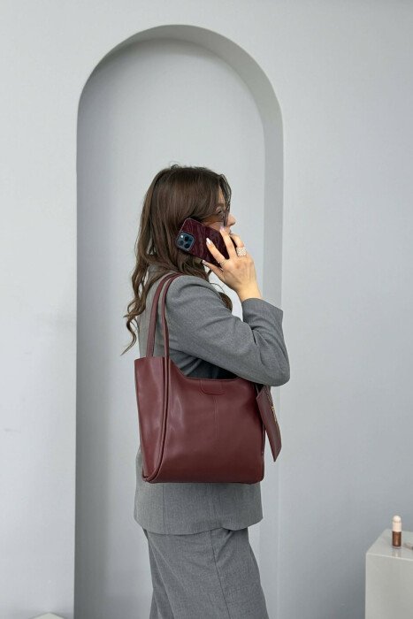 ONE COLOR LEATHER ZIPPER WOMEN BAG BURGUNDY/VISHNJE - 5