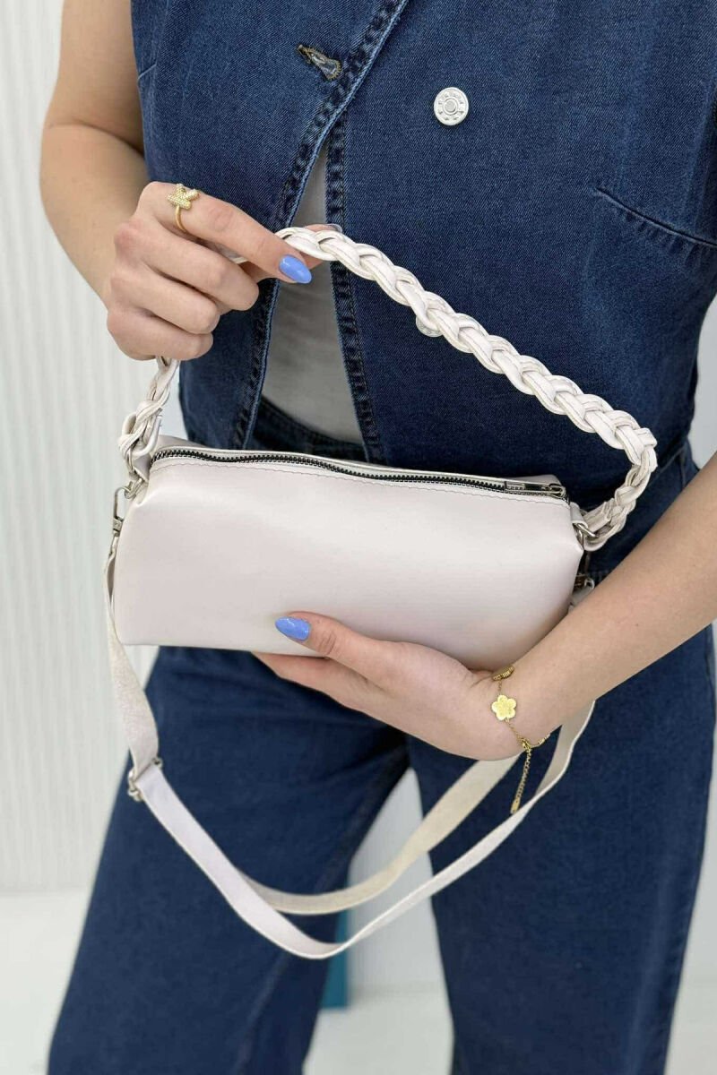 ONE COLOR LEATHER ZIPPER WOMEN BAG CREAM/KREM - 1