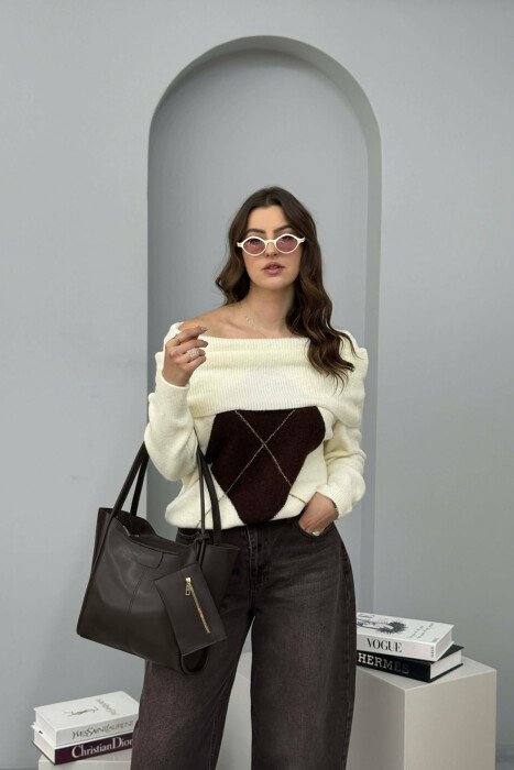 ONE COLOR LEATHER ZIPPER WOMEN BAG DARK BROWN/KAE - 5