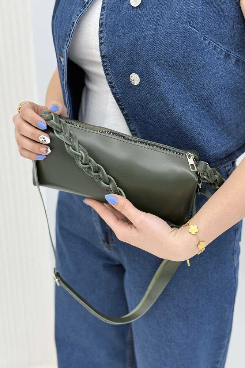 ONE COLOR LEATHER ZIPPER WOMEN BAG GREEN/JESHILE - 3