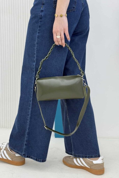 ONE COLOR LEATHER ZIPPER WOMEN BAG GREEN/JESHILE - 4