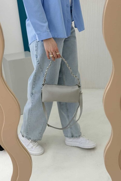 ONE COLOR LEATHER ZIPPER WOMEN BAG GREY/GRI - 3