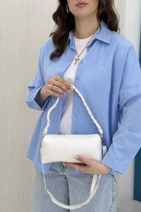 ONE COLOR LEATHER ZIPPER WOMEN BAG WHITE-E BARDHE - 3