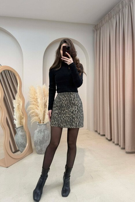 ONE COLOR LEO DESIGN WOMEN SKIRT LEO/LEOPARD - KLAUDIO FASHION