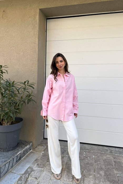 ONE COLOR LINEN WOMAN SHIRT PINK/ROZE - KLAUDIO FASHION