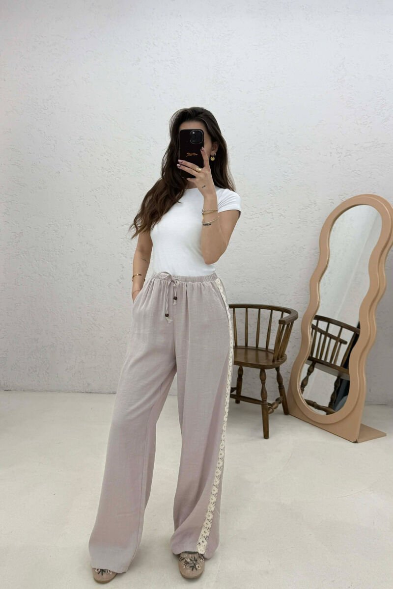ONE COLOR LINEN WOMAN TROUSERS BEIGE/BEZHE - 1