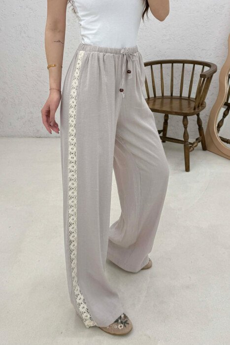 ONE COLOR LINEN WOMAN TROUSERS BEIGE/BEZHE - 2