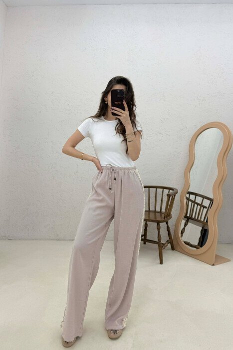 ONE COLOR LINEN WOMAN TROUSERS BEIGE/BEZHE - 4