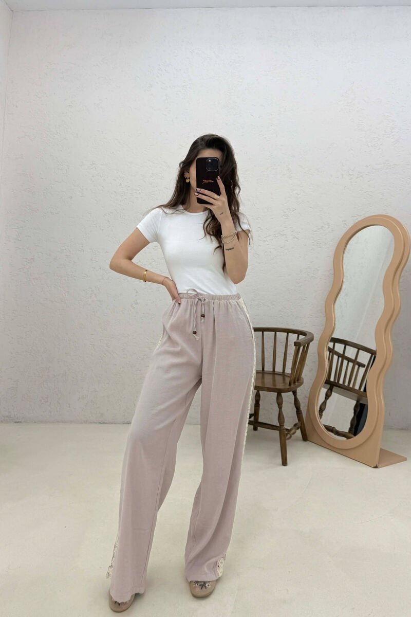 ONE COLOR LINEN WOMAN TROUSERS BEIGE/BEZHE - 4