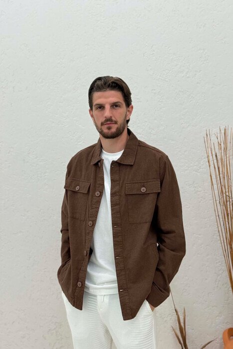 ONE COLOR LIGHT SIMPLE MEN JACKET BROWN/KAFE - KLAUDIO FASHION