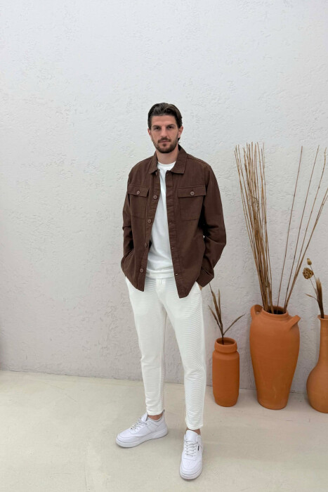 ONE COLOR LIGHT SIMPLE MEN JACKET BROWN/KAFE - 3
