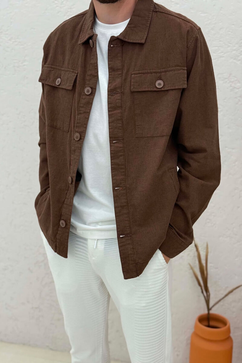 ONE COLOR LIGHT SIMPLE MEN JACKET BROWN/KAFE - 4