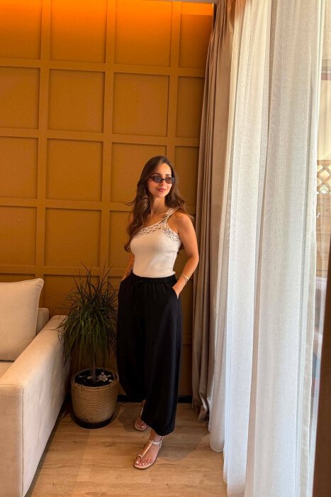 ONE COLOR LINEN BLEND BALLON WOMAN TROUSERS BLACK/ E ZEZE - 2