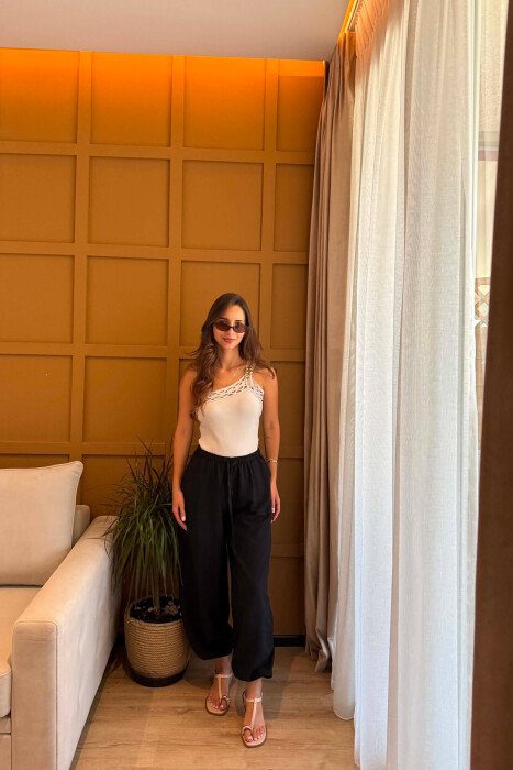 ONE COLOR LINEN BLEND BALLON WOMAN TROUSERS BLACK/ E ZEZE - 3