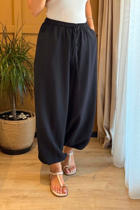 ONE COLOR LINEN BLEND BALLON WOMAN TROUSERS BLACK/ E ZEZE - 5