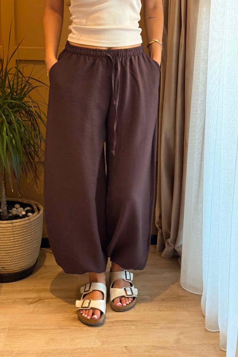 ONE COLOR LINEN BLEND BALLON WOMAN TROUSERS BROWN/KAFE - 4