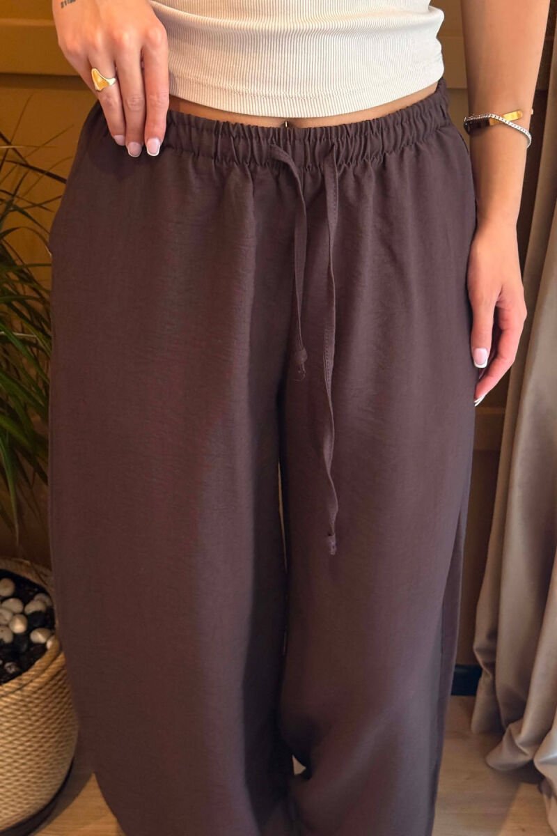 ONE COLOR LINEN BLEND BALLON WOMAN TROUSERS BROWN/KAFE - 5