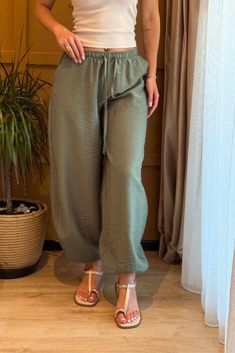ONE COLOR LINEN BLEND BALLON WOMAN TROUSERS GREEN/JESHILE - 3