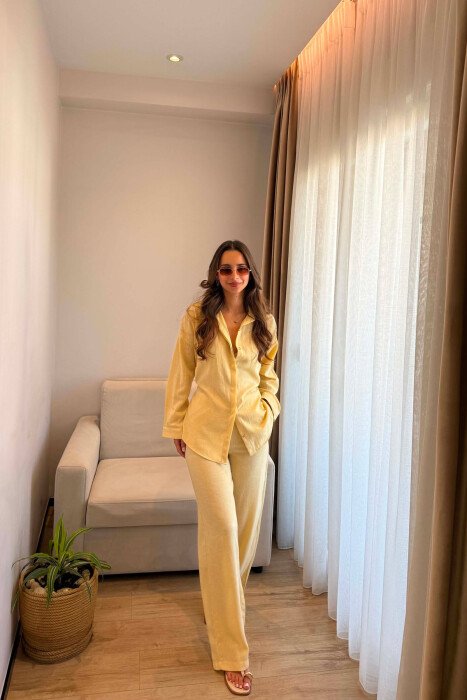 ONE COLOR LINEN BLEND SHIRT+ TROUSERS WOMAN SET BEIGE/BEZHE - 4