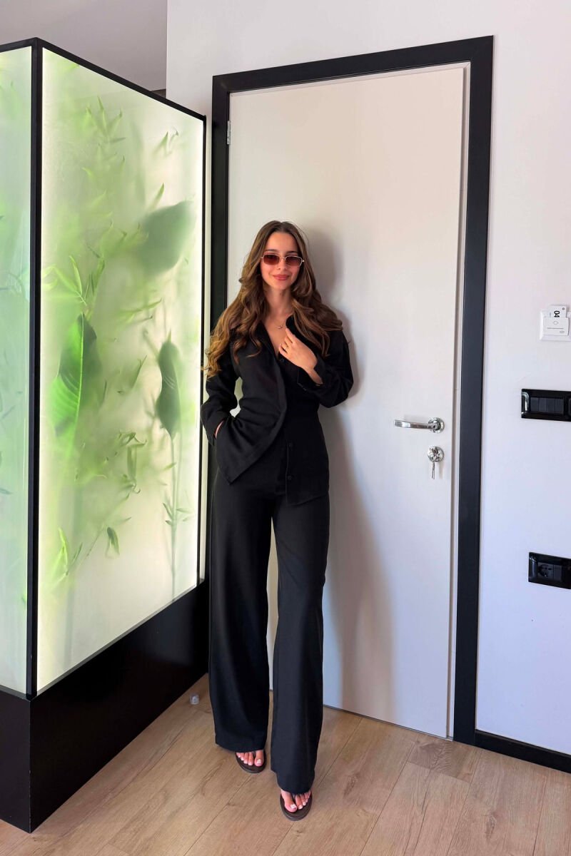 ONE COLOR LINEN BLEND SHIRT+ TROUSERS WOMAN SET BLACK/ E ZEZE - 2