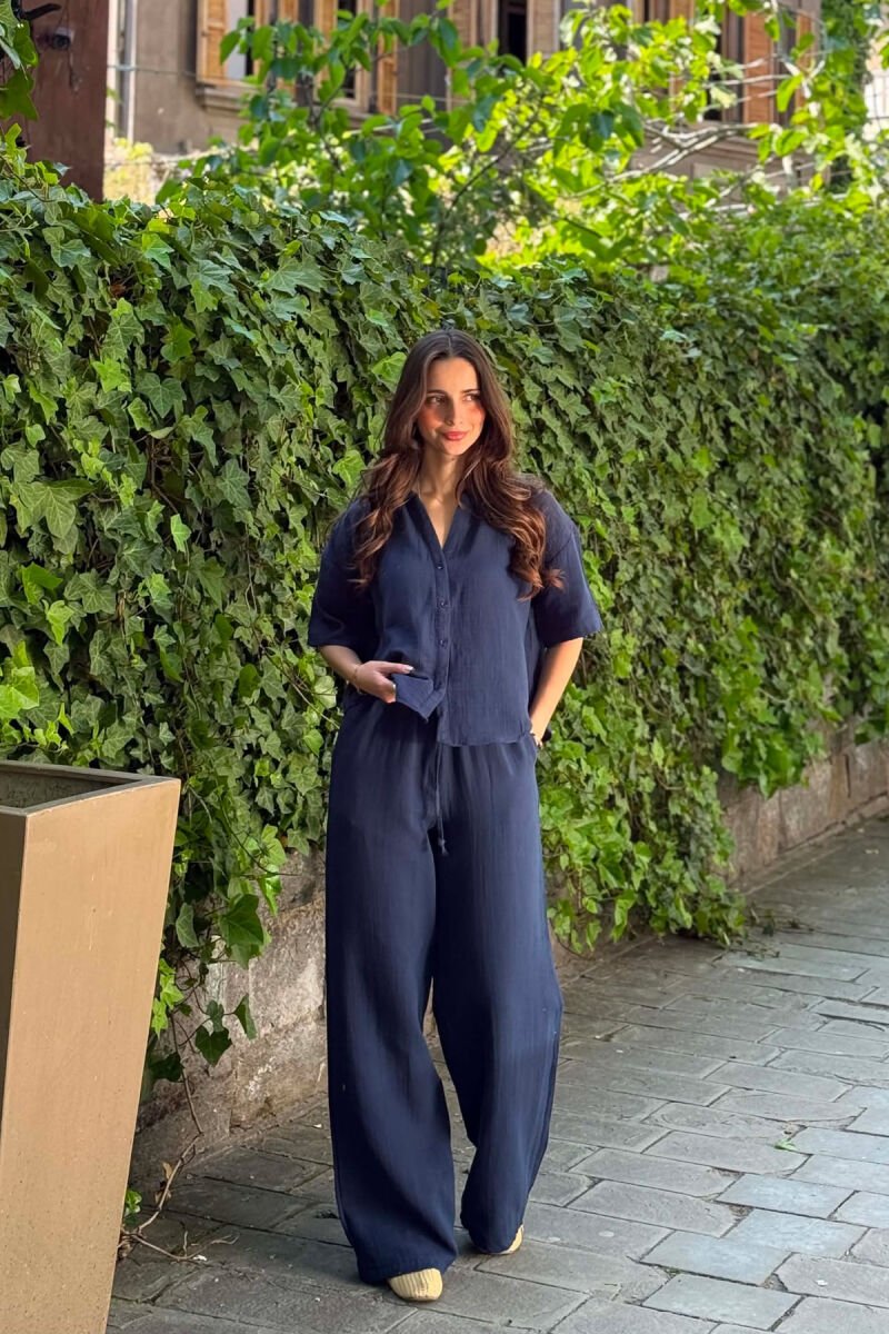 ONE COLOR LINEN BLEND SHIRT + TROUSERS WOMAN SET BLUE/BLU - 2