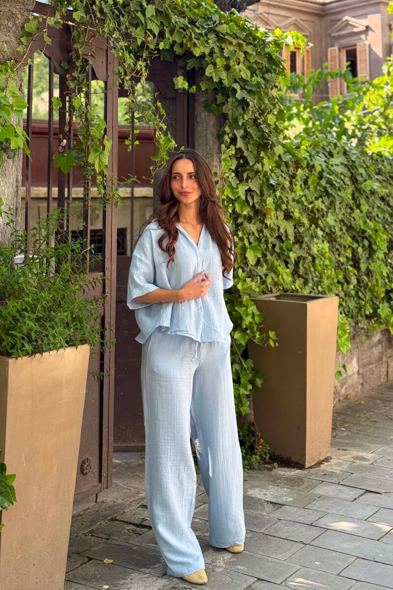 ONE COLOR LINEN BLEND SHIRT + TROUSERS WOMAN SET LIGHTBLUE/BZ - 6