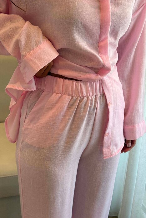 ONE COLOR LINEN BLEND SHIRT+ TROUSERS WOMAN SET PINK/ROZE - 5