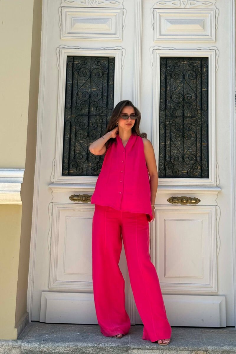 ONE COLOR LINEN BLEND VEST + TROUSERS WOMAN SET FUCHSIA/CIKLAMI - 2