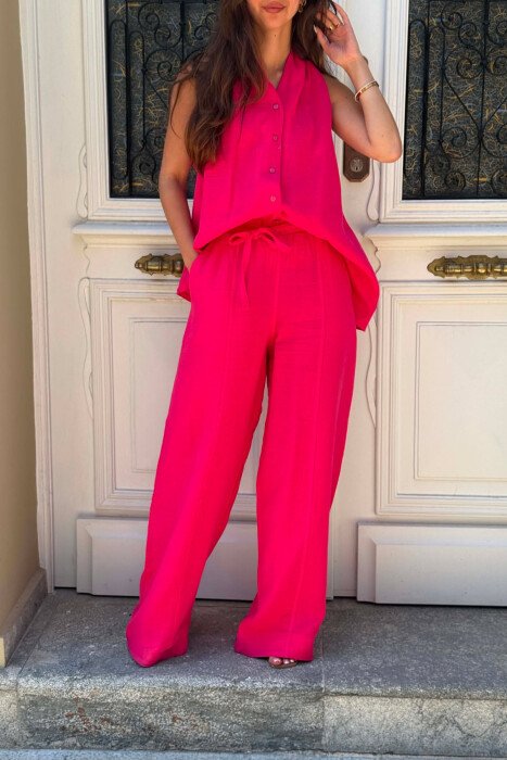 ONE COLOR LINEN BLEND VEST + TROUSERS WOMAN SET FUCHSIA/CIKLAMI - 5