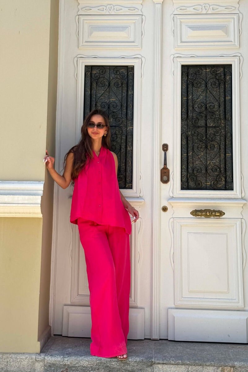 ONE COLOR LINEN BLEND VEST + TROUSERS WOMAN SET FUCHSIA/CIKLAMI - 6