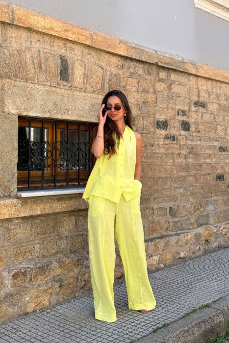 ONE COLOR LINEN BLEND VEST + TROUSERS WOMAN SET NEON/NEON - 3