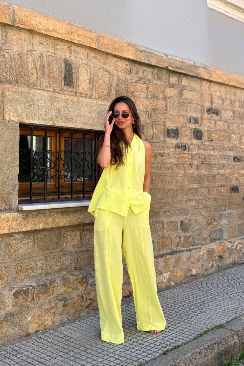 ONE COLOR LINEN BLEND VEST + TROUSERS WOMAN SET NEON/NEON - 3