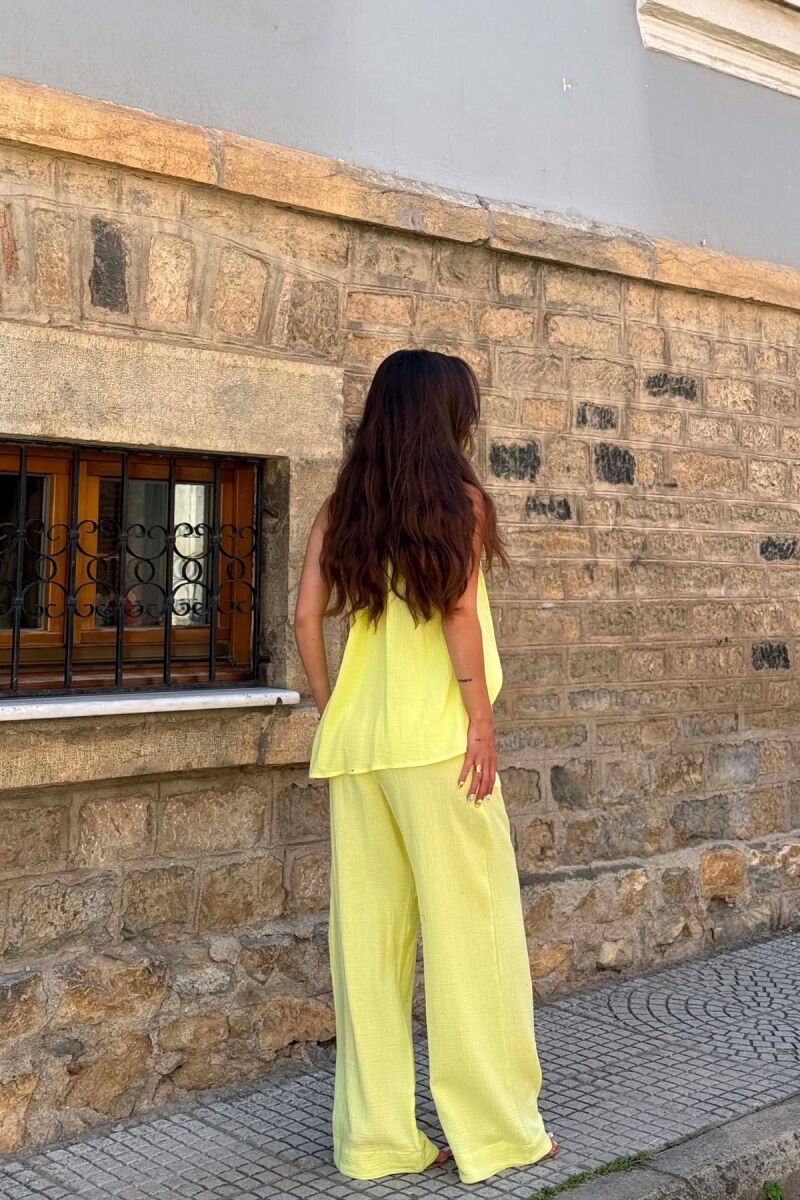 ONE COLOR LINEN BLEND VEST + TROUSERS WOMAN SET NEON/NEON - 4