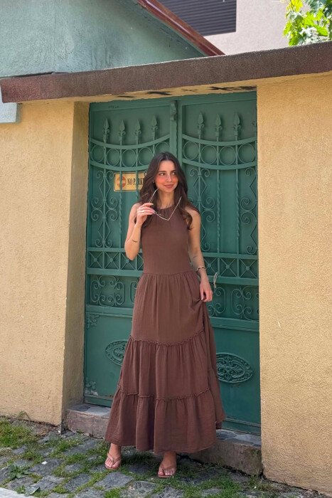FUSTAN LINO PER FEMRA NE NGJYRE KAFE - KLAUDIO FASHION