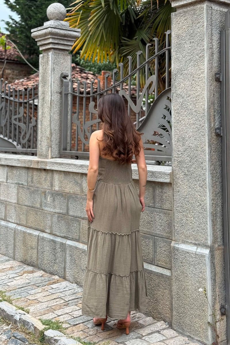 ONE COLOR LINEN BLEND WOMAN DRESS OLIVE/ULLI - 2