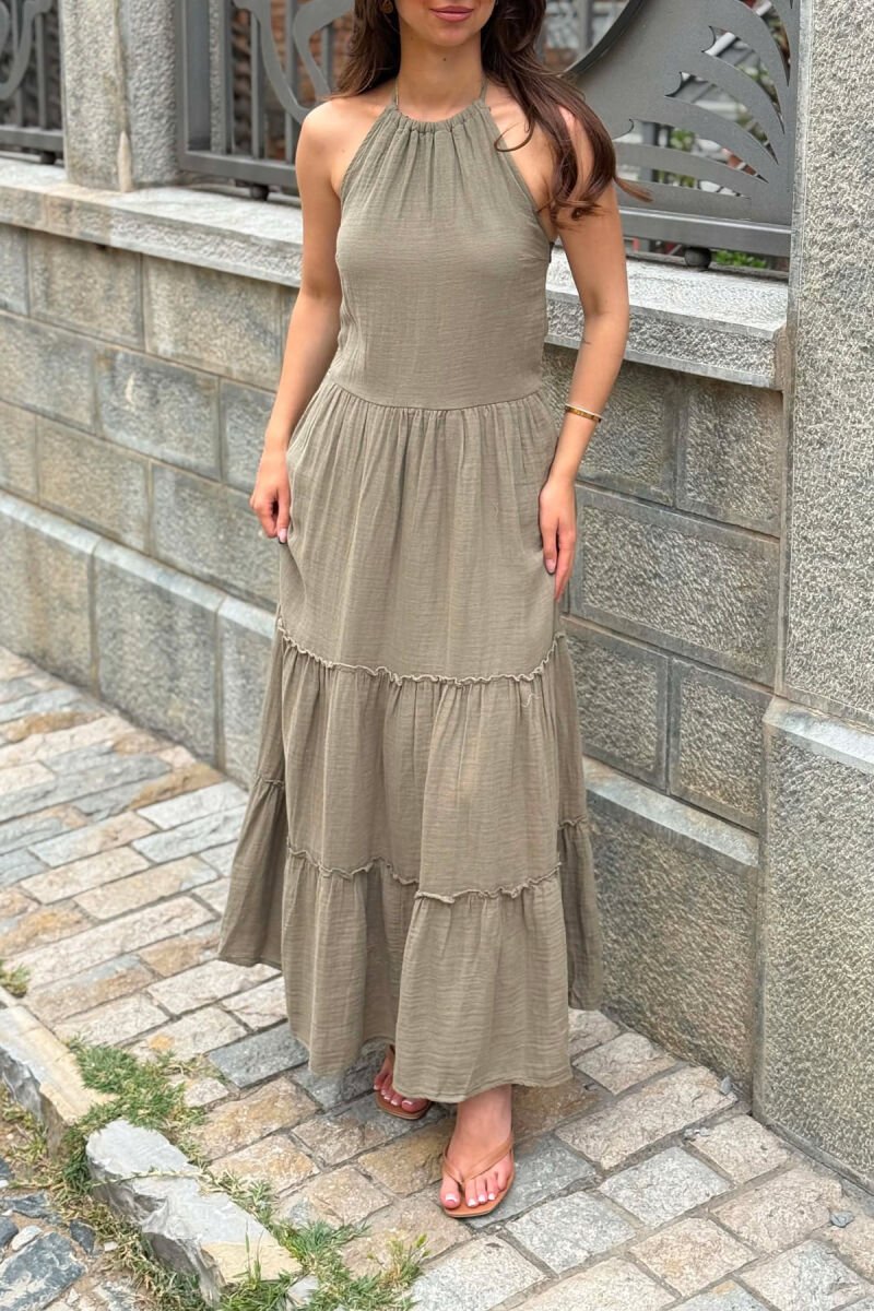 ONE COLOR LINEN BLEND WOMAN DRESS OLIVE/ULLI - 3
