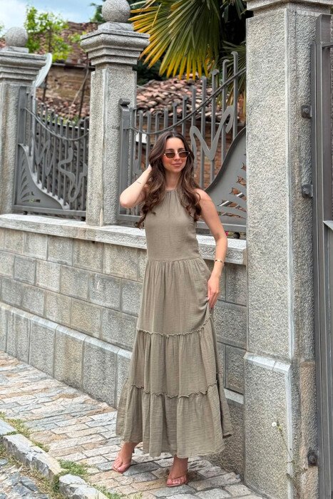 ONE COLOR LINEN BLEND WOMAN DRESS OLIVE/ULLI - 4