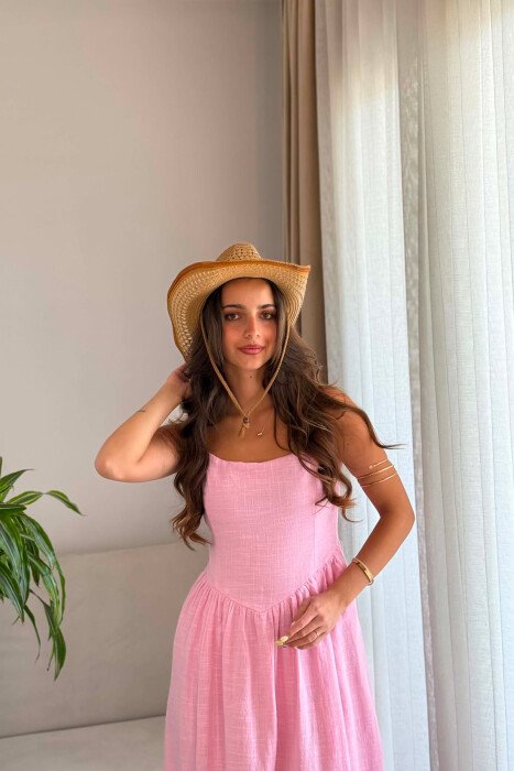 ONE COLOR LINEN BLEND WOMAN DRESS PINK/ROZE - 3
