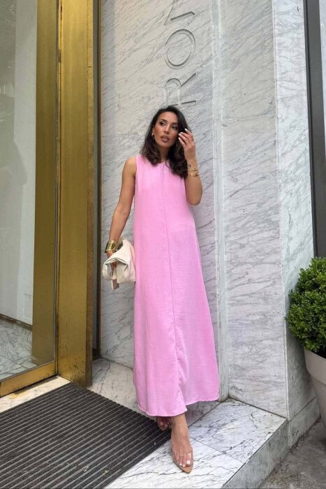 ONE COLOR LINEN BLEND WOMAN DRESS PINK/ROZE - 4
