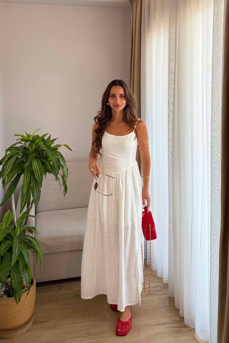ONE COLOR LINEN BLEND WOMAN DRESS WHITE-E BARDHE - 1