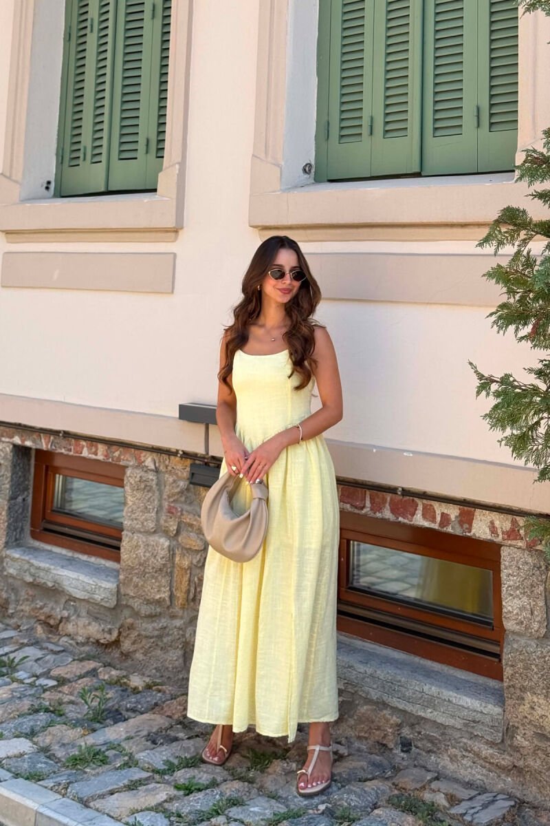 ONE COLOR LINEN BLEND WOMAN DRESS YELLOW/E VERDHE - 4