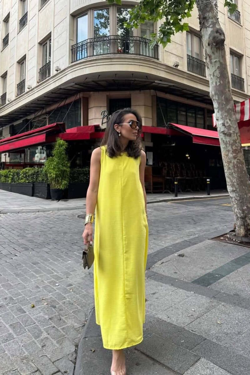 ONE COLOR LINEN BLEND WOMAN DRESS YELLOW/E VERDHE - 2