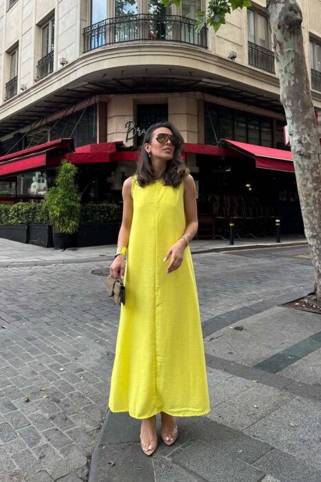ONE COLOR LINEN BLEND WOMAN DRESS YELLOW/E VERDHE - 3