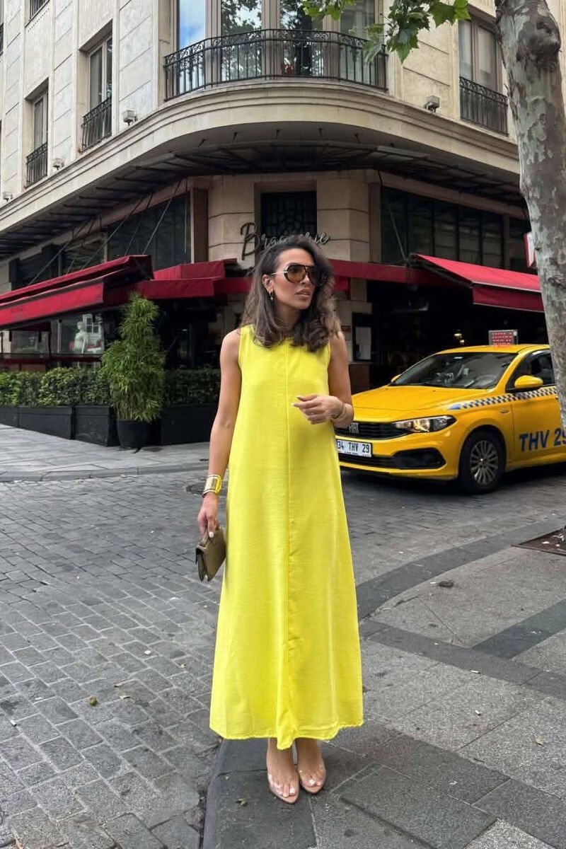 ONE COLOR LINEN BLEND WOMAN DRESS YELLOW/E VERDHE - 4