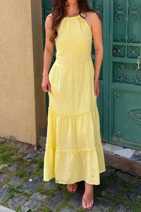ONE COLOR LINEN BLEND WOMAN DRESS YELLOW/E VERDHE - 2
