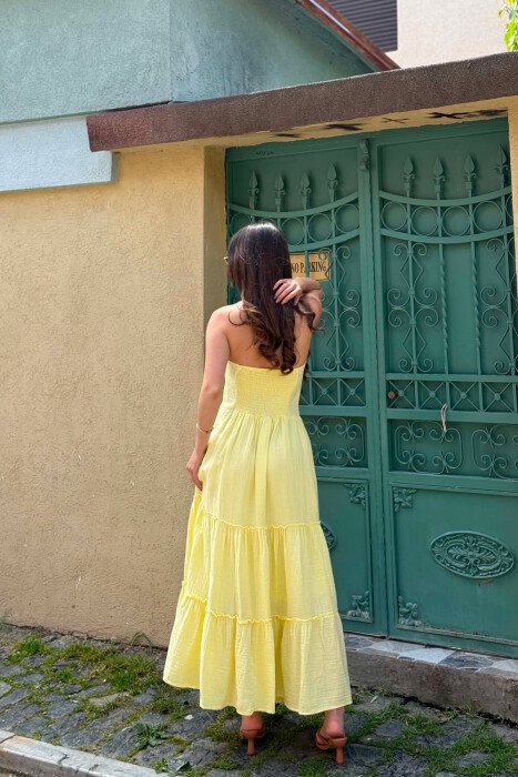 ONE COLOR LINEN BLEND WOMAN DRESS YELLOW/E VERDHE - 3